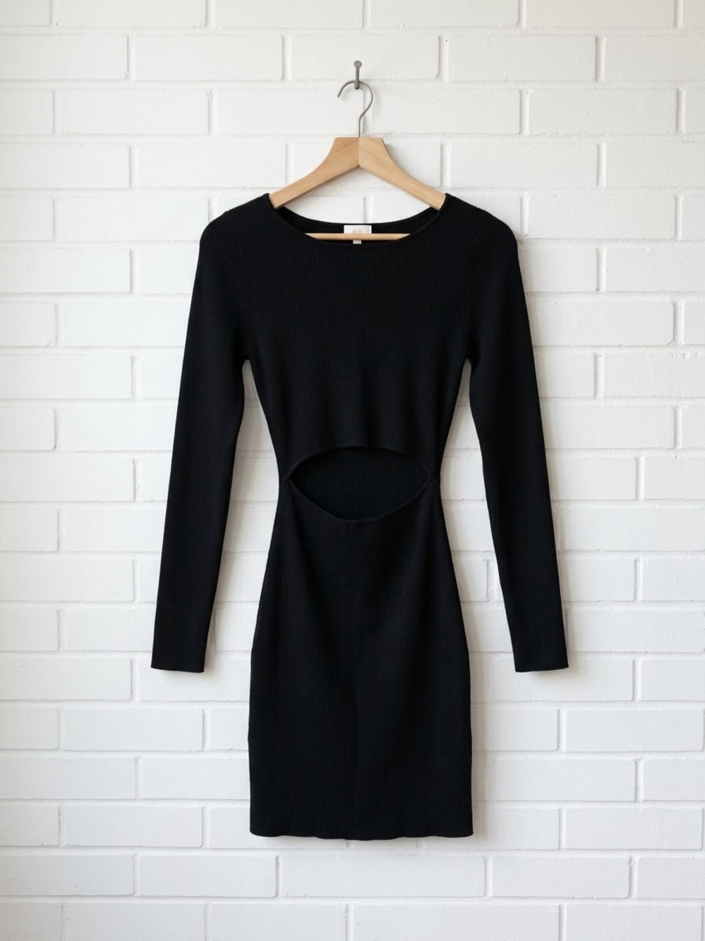 Aritzia Wilfred Free Black Ribbed Cutout Long Sleeve Mini Dress Medium